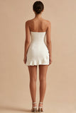 Strapless Tight Short White Graduation Dress with Ruffles