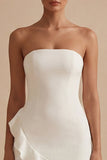 Strapless Tight Short White Graduation Dress with Ruffles