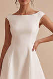 Simple Boat Neck White Short A Line Graduation Dress