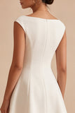 Simple Boat Neck White Short A Line Graduation Dress