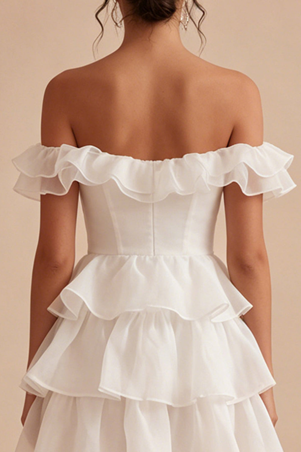 Off the Shoulder White Short A Line Graduation Dress with Ruffles