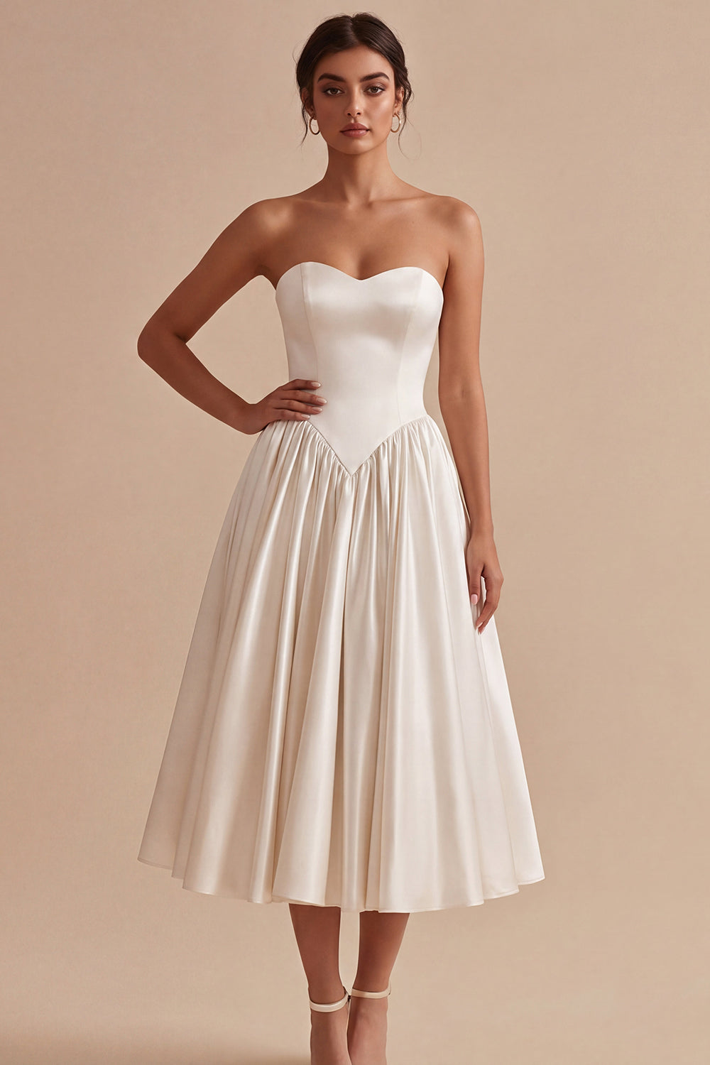 ZAPAKASA Women Satin White Maxi Engagement Dress A Line Sweetheart