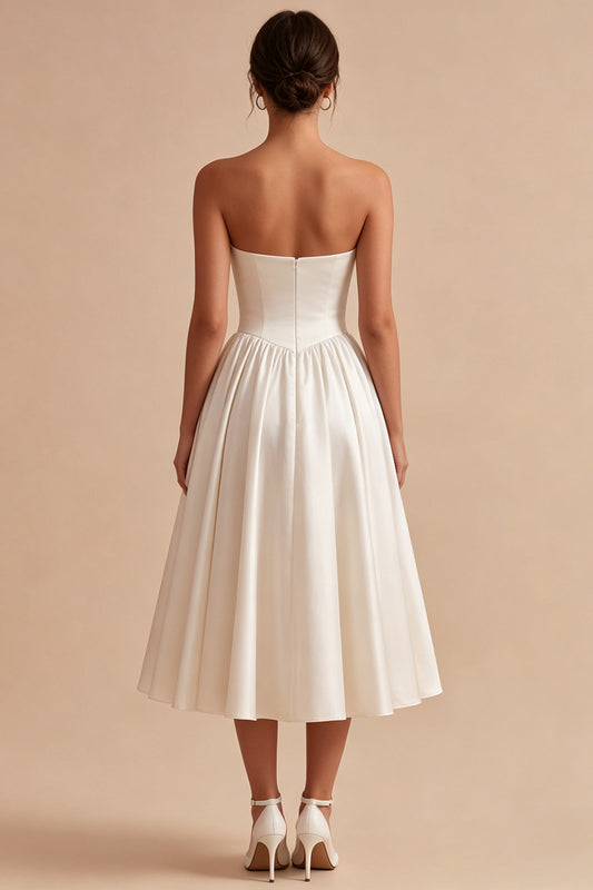 Simple Maxi A Line Sweetheart White Engagement Dress