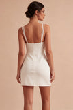 Tight Short Spaghetti Straps Cut Out White Graduation Dress
