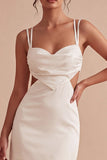 Tight Short Spaghetti Straps Cut Out White Graduation Dress