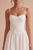 Corset Spaghetti Straps Basque Waist White Short A Line Graduation Dress with Lace