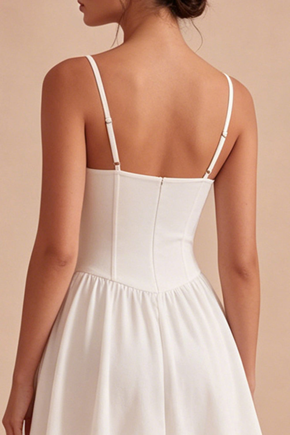 Corset Spaghetti Straps Basque Waist White Short A Line Graduation Dress with Lace