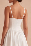 Corset Spaghetti Straps Basque Waist White Short A Line Graduation Dress with Lace