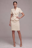 Ivory 2 Piece Peak Lapel Double Breasted Short Business Suits