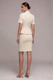 Ivory 2 Piece Peak Lapel Double Breasted Short Business Suits