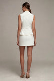 White 2 Piece Notched Lapel Single Breasted Short Business Suits with Belt