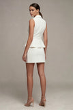 White 2 Piece Notched Lapel Single Breasted Short Business Suits with Belt