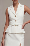 White 2 Piece Notched Lapel Single Breasted Short Business Suits with Belt