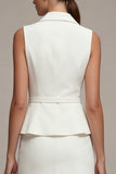White 2 Piece Notched Lapel Single Breasted Short Business Suits with Belt