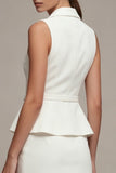 White 2 Piece Notched Lapel Single Breasted Short Business Suits with Belt