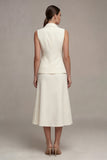 Notched Lapel Ivory 2 Piece Single Breasted Midi Business Suits
