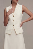 Notched Lapel Ivory 2 Piece Single Breasted Midi Business Suits