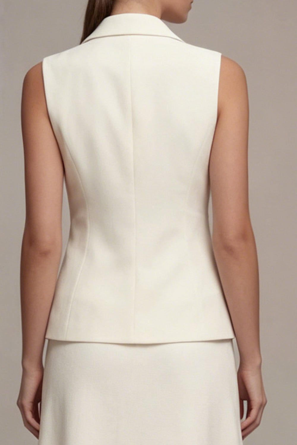 Notched Lapel Ivory 2 Piece Single Breasted Midi Business Suits