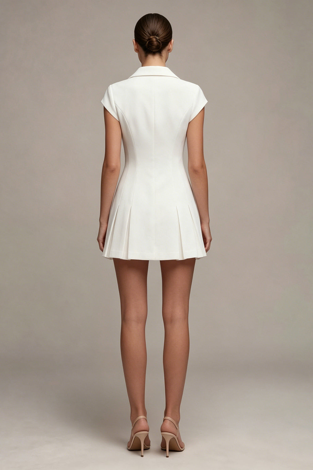 White Single Breasted Notched Lapel A Line Short Blazer Dress