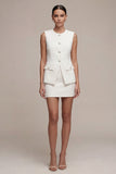 White 2 Piece Round Neck Single Breasted Short Business Suits