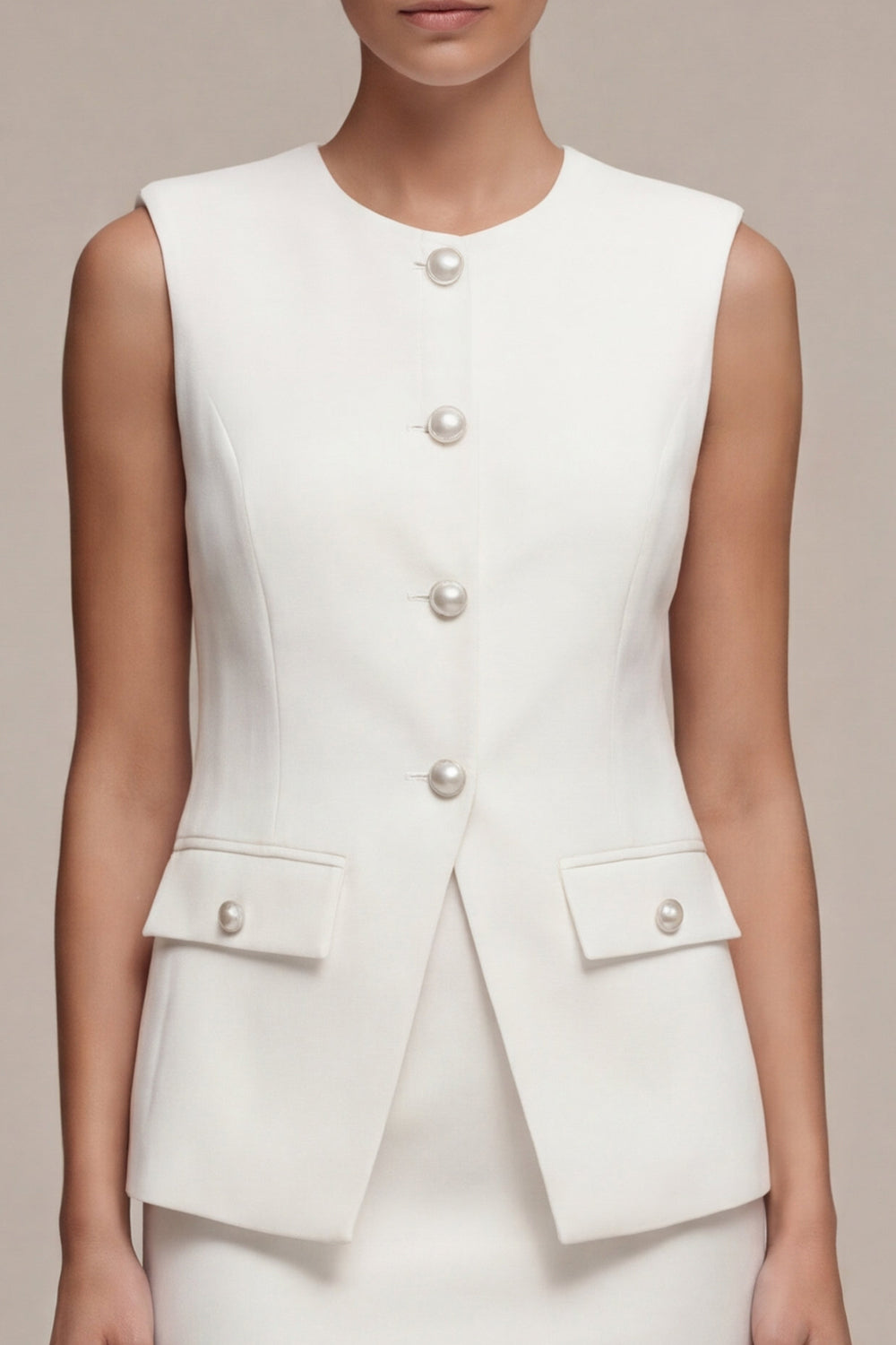 White 2 Piece Round Neck Single Breasted Short Business Suits