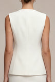 White 2 Piece Round Neck Single Breasted Short Business Suits