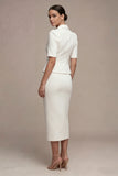 Single Breasted 2 Piece Notched Lapel White Midi Business Suits with Pockets