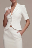 Single Breasted 2 Piece Notched Lapel White Midi Business Suits with Pockets
