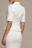 Single Breasted 2 Piece Notched Lapel White Midi Business Suits with Pockets
