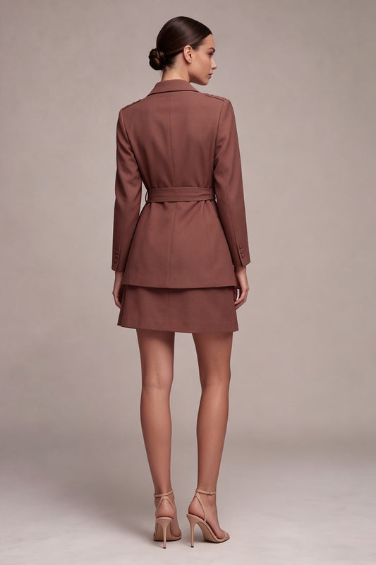 Desert Rose 2 Piece Notched Lapel Double Breasted Short Business Suits with Belt
