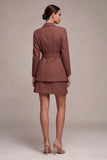 Desert Rose 2 Piece Notched Lapel Double Breasted Short Business Suits with Belt