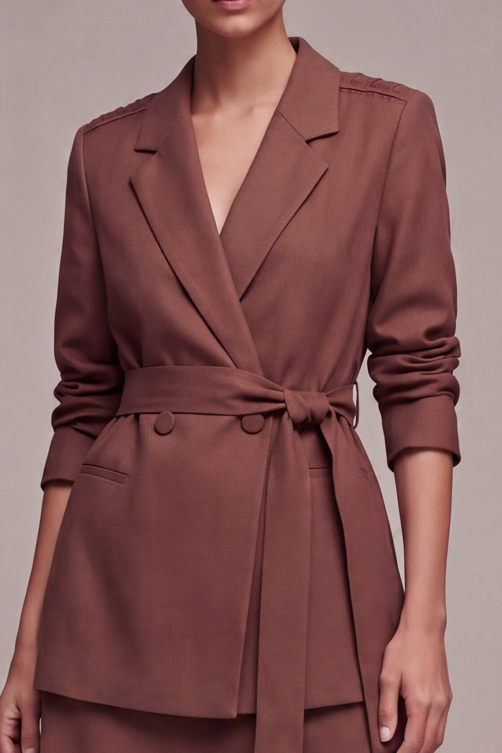 Desert Rose 2 Piece Notched Lapel Double Breasted Short Business Suits with Belt
