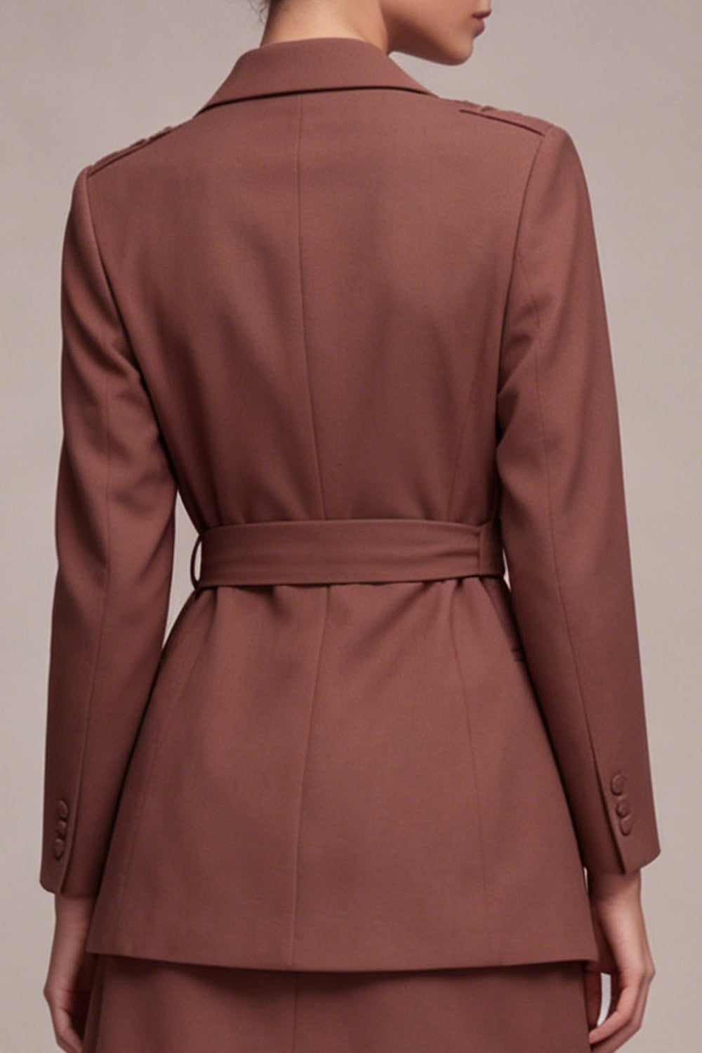 Desert Rose 2 Piece Notched Lapel Double Breasted Short Business Suits with Belt