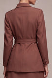 Desert Rose 2 Piece Notched Lapel Double Breasted Short Business Suits with Belt