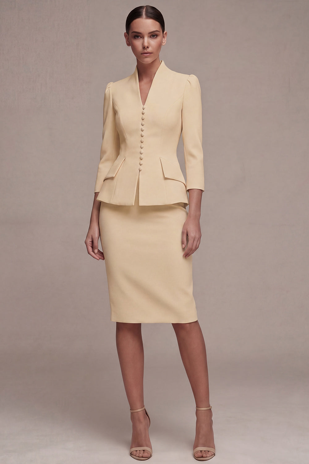 3/4 Sleeves Shawl Lapel Ivory 2 Piece Single Breasted Short Business Suits