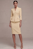 3/4 Sleeves Shawl Lapel Ivory 2 Piece Single Breasted Short Business Suits