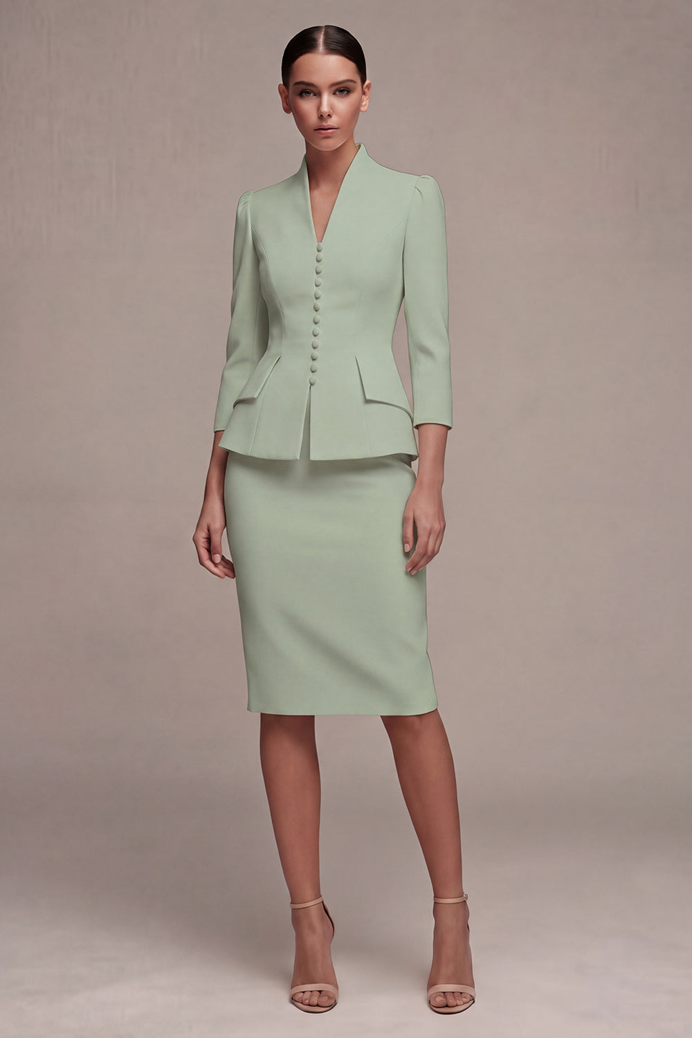 3/4 Sleeves Shawl Lapel Ivory 2 Piece Single Breasted Short Business Suits