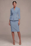 3/4 Sleeves Shawl Lapel Ivory 2 Piece Single Breasted Short Business Suits