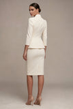 3/4 Sleeves Shawl Lapel Ivory 2 Piece Single Breasted Short Business Suits
