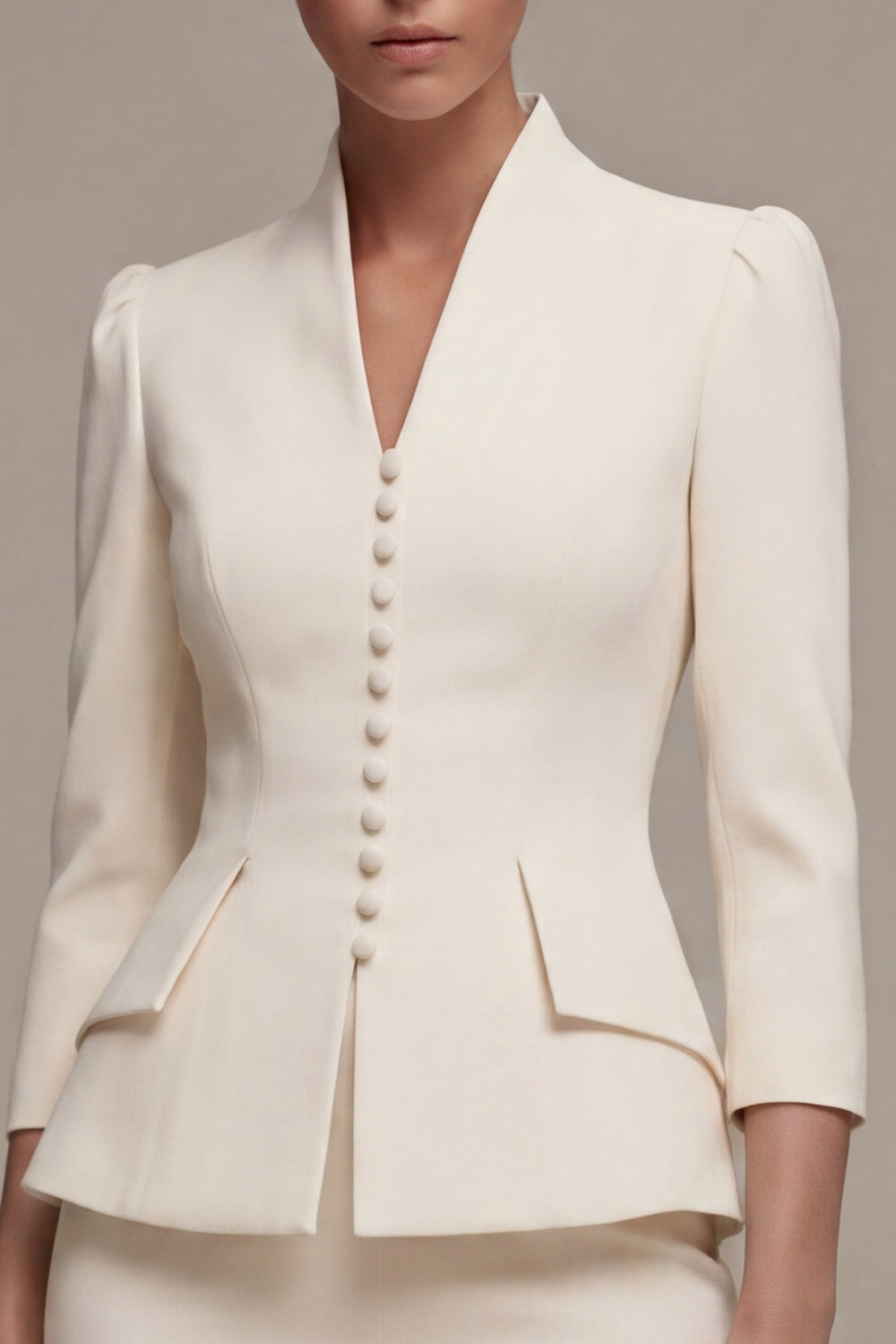 3/4 Sleeves Shawl Lapel Ivory 2 Piece Single Breasted Short Business Suits