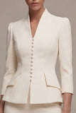 3/4 Sleeves Shawl Lapel Ivory 2 Piece Single Breasted Short Business Suits