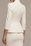 3/4 Sleeves Shawl Lapel Ivory 2 Piece Single Breasted Short Business Suits