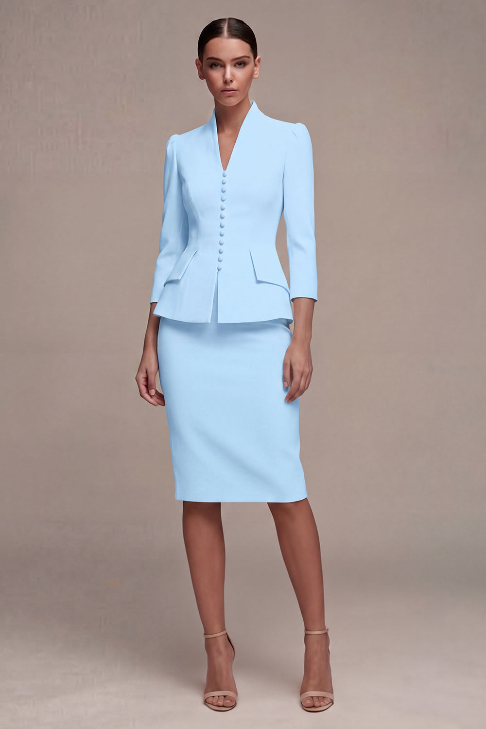 3/4 Sleeves Shawl Lapel Ivory 2 Piece Single Breasted Short Business Suits