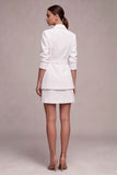 2 Piece White Notched Lapel Double Breasted Short Business Suits with Belt