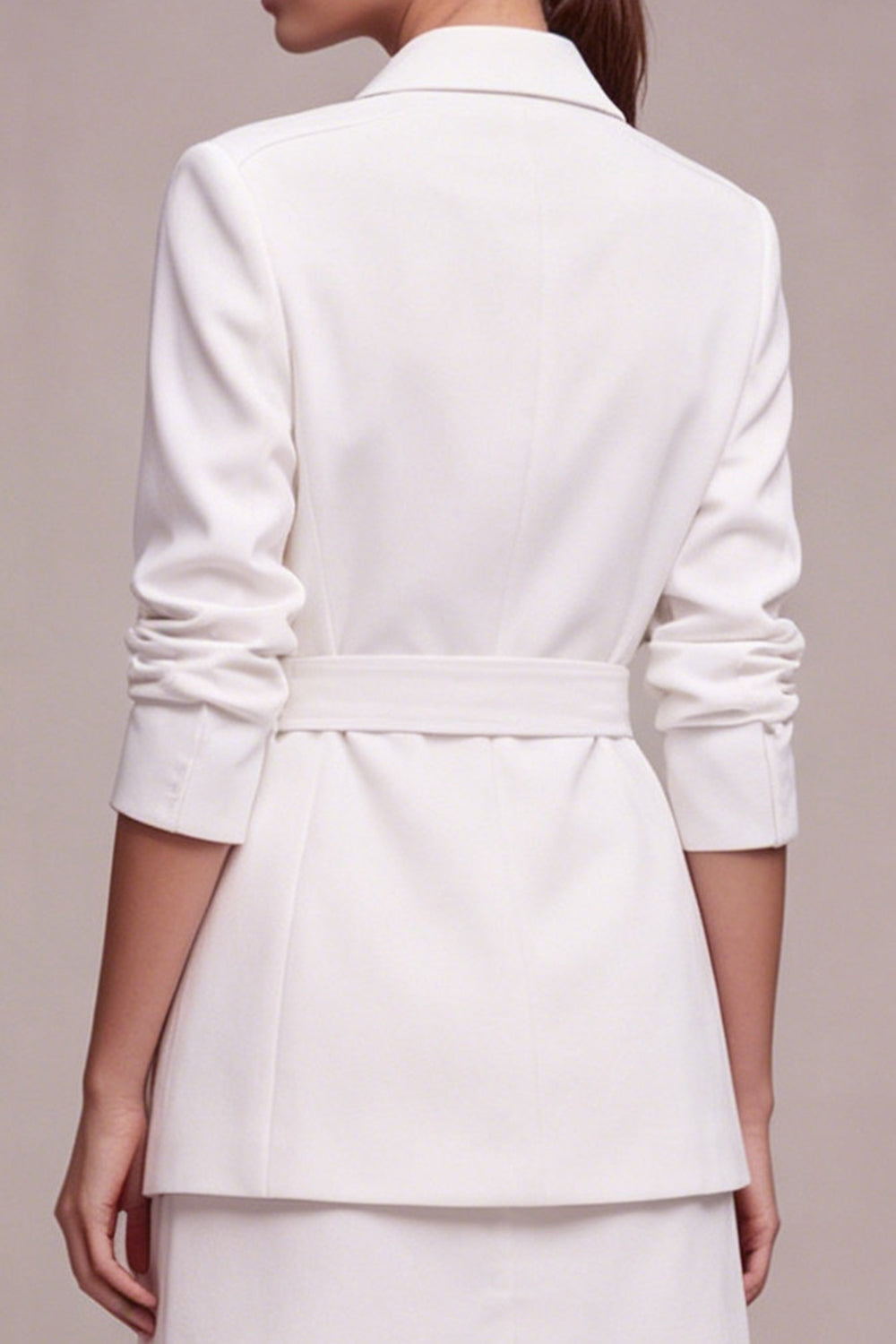 2 Piece White Notched Lapel Double Breasted Short Business Suits with Belt