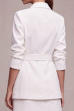 2 Piece White Notched Lapel Double Breasted Short Business Suits with Belt