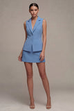 Steel Blue 2 Piece Notched Lapel Slim Fit Single Breasted Short Business Suits