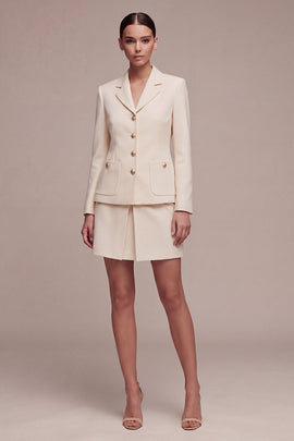 Long Sleeves 2 Piece Notched Lapel Ivory Single Breasted Short Business Suits