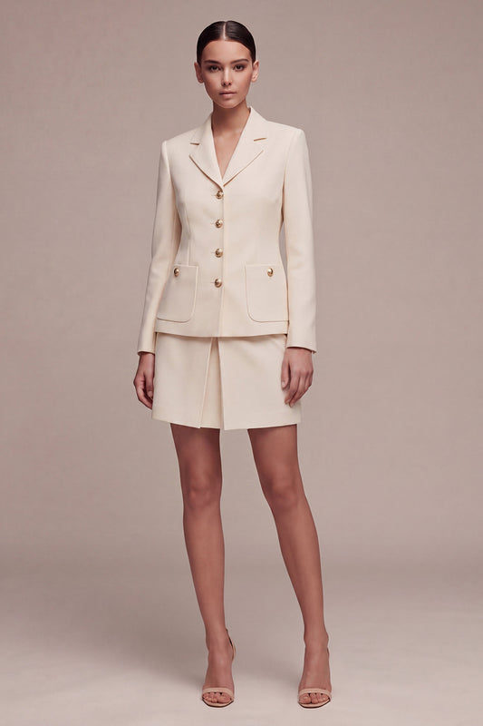 Long Sleeves 2 Piece Notched Lapel Ivory Single Breasted Short Business Suits