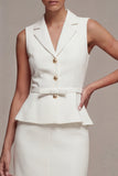 White Midi 2 Piece Notched Lapel Single Breasted Business Suits with Slit